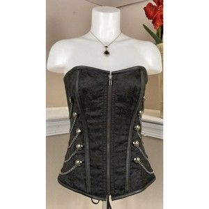 Spirit Womens Black Paisley Bodice Chain Corset Size Medium Gothic Halloween‎